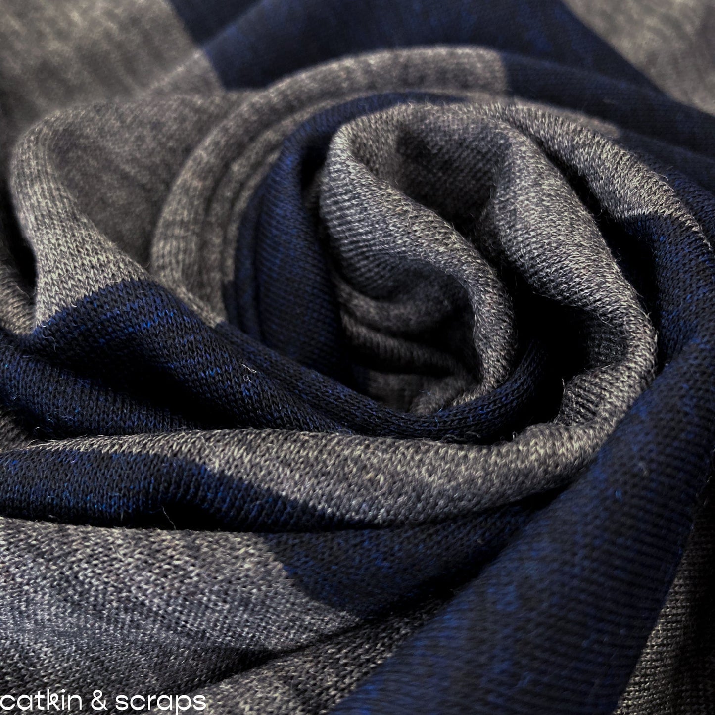 Designer Deadstock: Fine Wool Knit with Grey and Navy Stripe