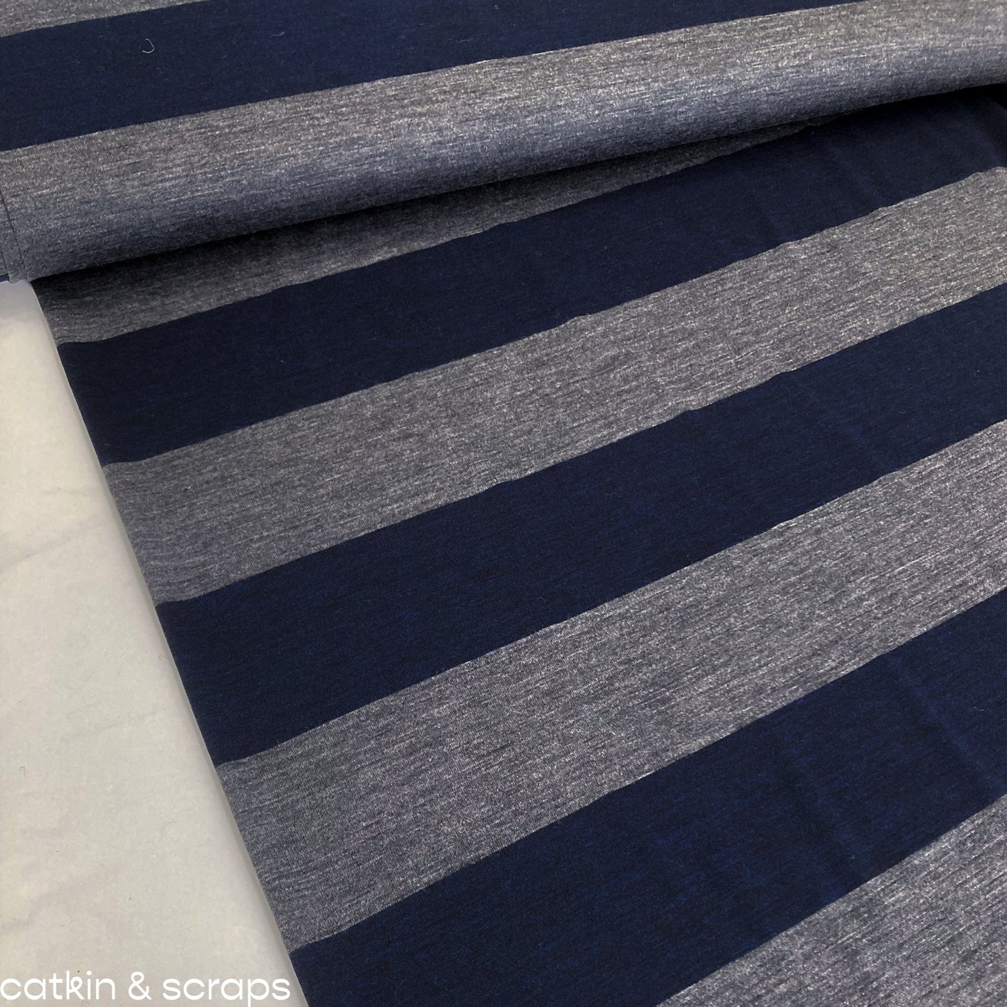 Designer Deadstock: Fine Wool Knit with Grey and Navy Stripe