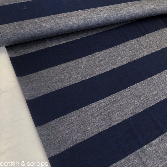 Designer Deadstock: Fine Wool Knit with Grey and Navy Stripe