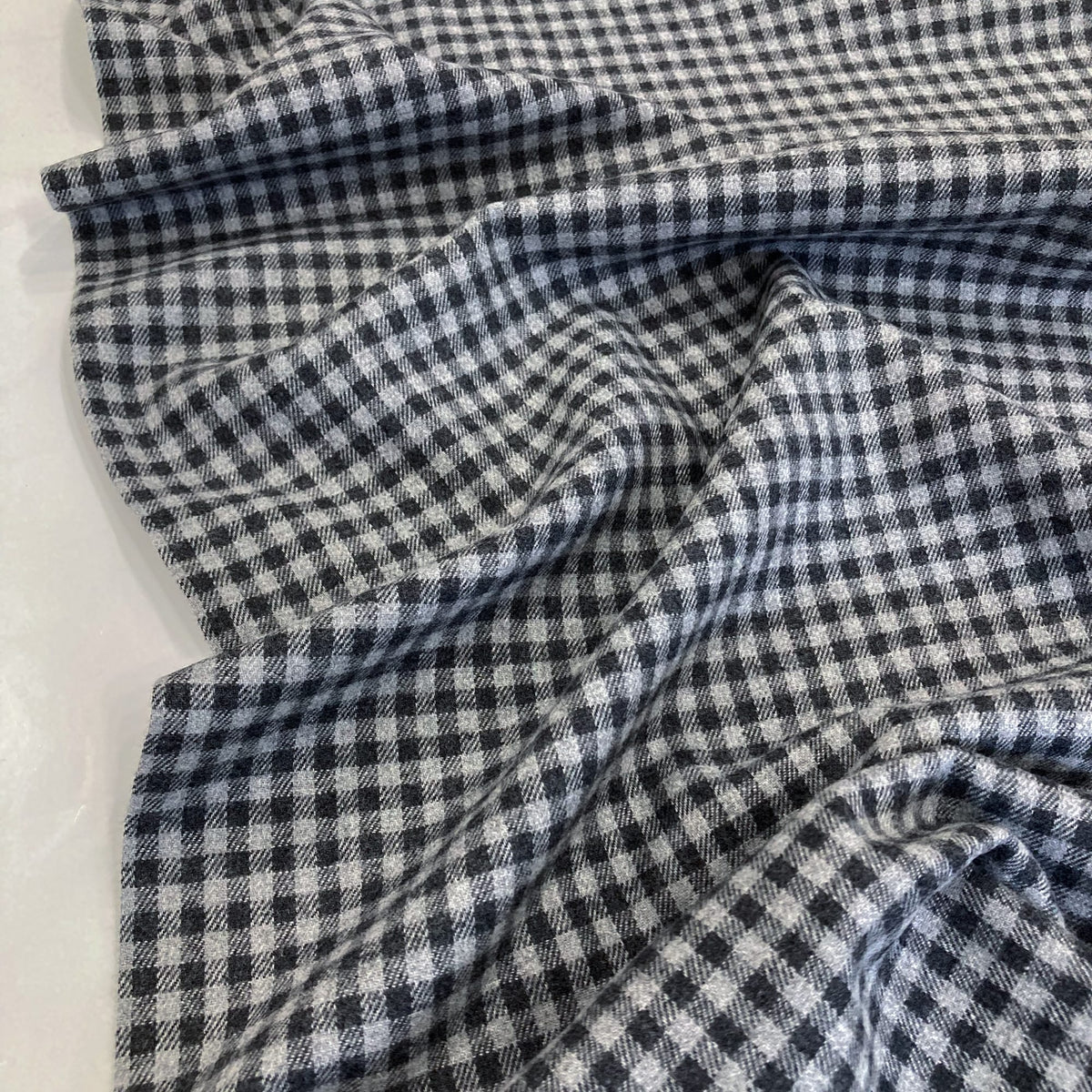 Brushed Cotton Flannel Small Grey Gingham Check