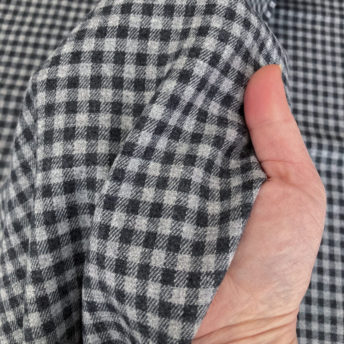 Brushed Cotton Flannel Small Grey Gingham Check