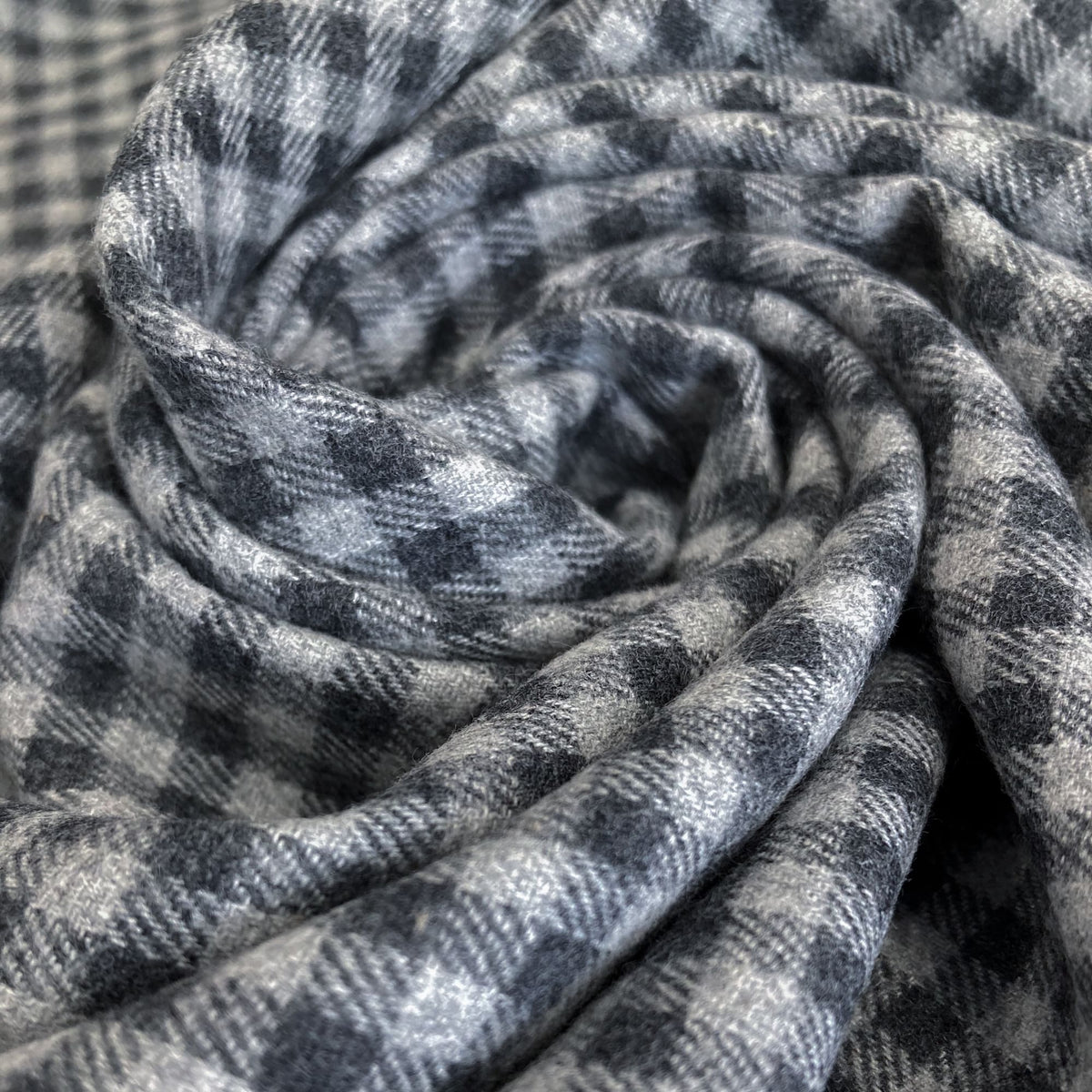 Brushed Cotton Flannel Small Grey Gingham Check