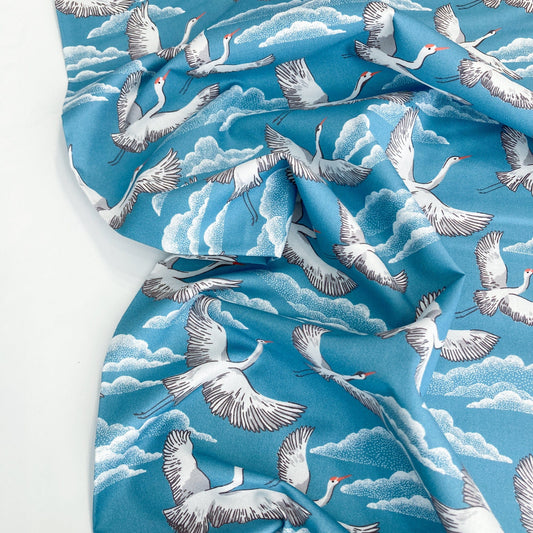 Cloud 9 Organic 'Baltic Woodland' Quilting Cotton 'Flying Cranes'
