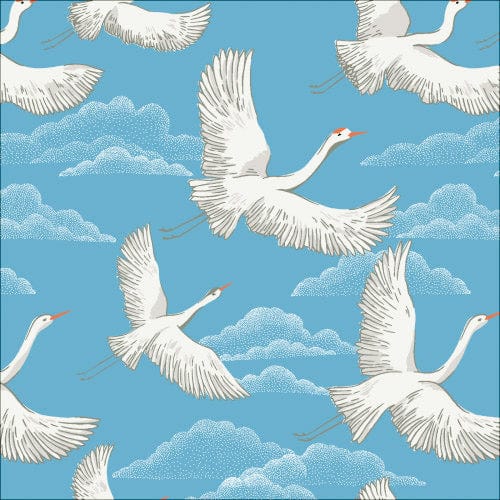 Cloud 9 Organic 'Baltic Woodland' Quilting Cotton 'Flying Cranes'