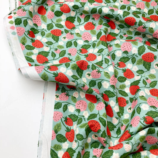 Cosmo 'Pygmy World' Quilting Cotton 'Strawberries' Green