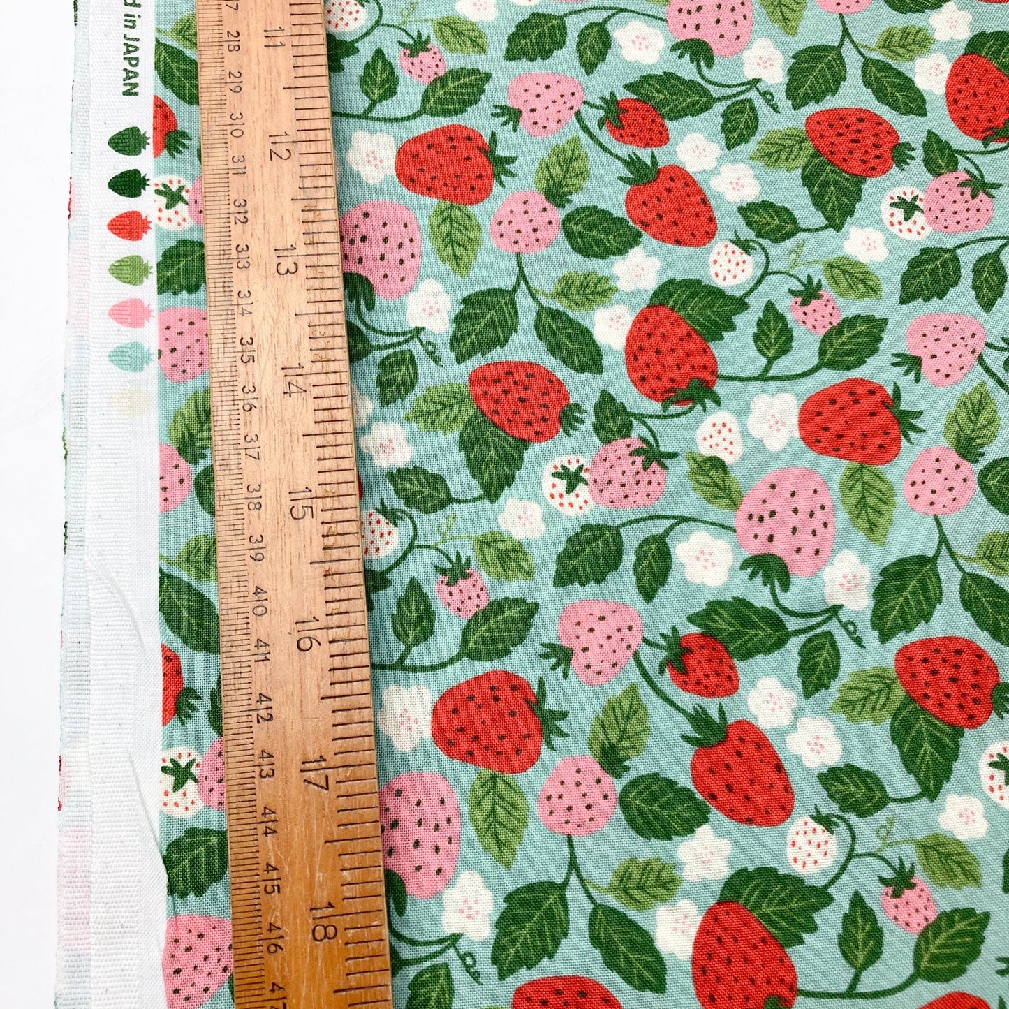 Cosmo 'Pygmy World' Quilting Cotton 'Strawberries' Green
