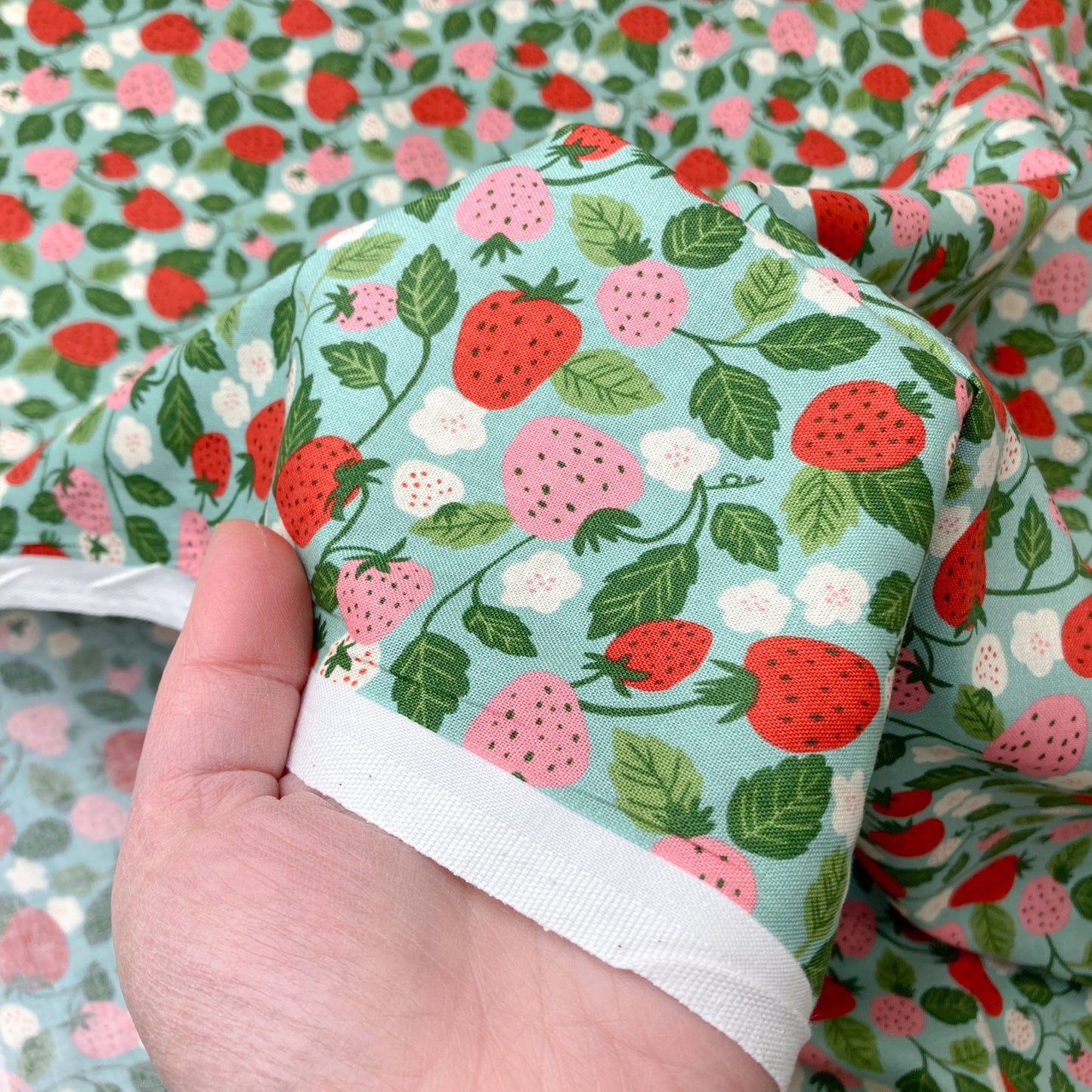 Cosmo 'Pygmy World' Quilting Cotton 'Strawberries' Green