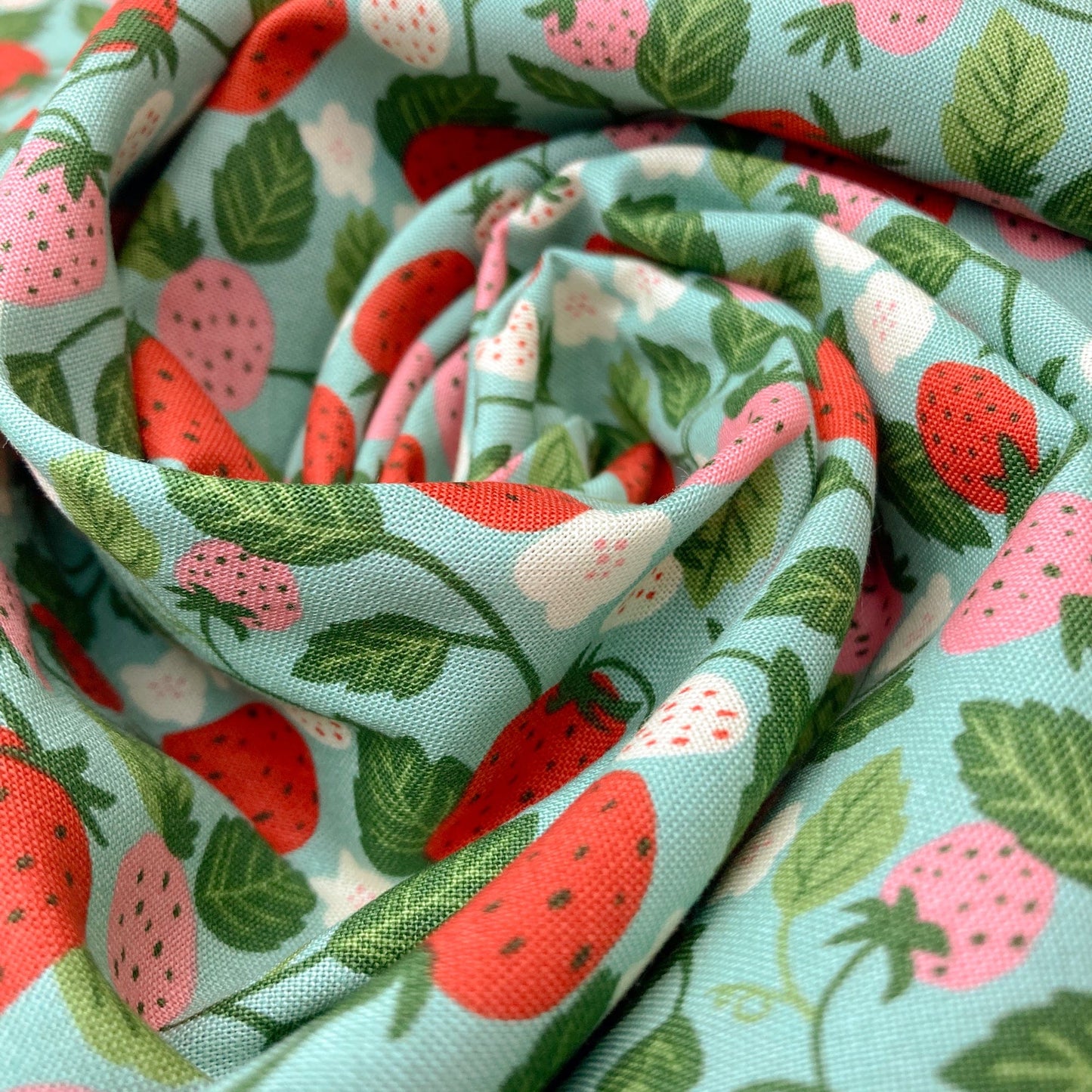 Cosmo 'Pygmy World' Quilting Cotton 'Strawberries' Green