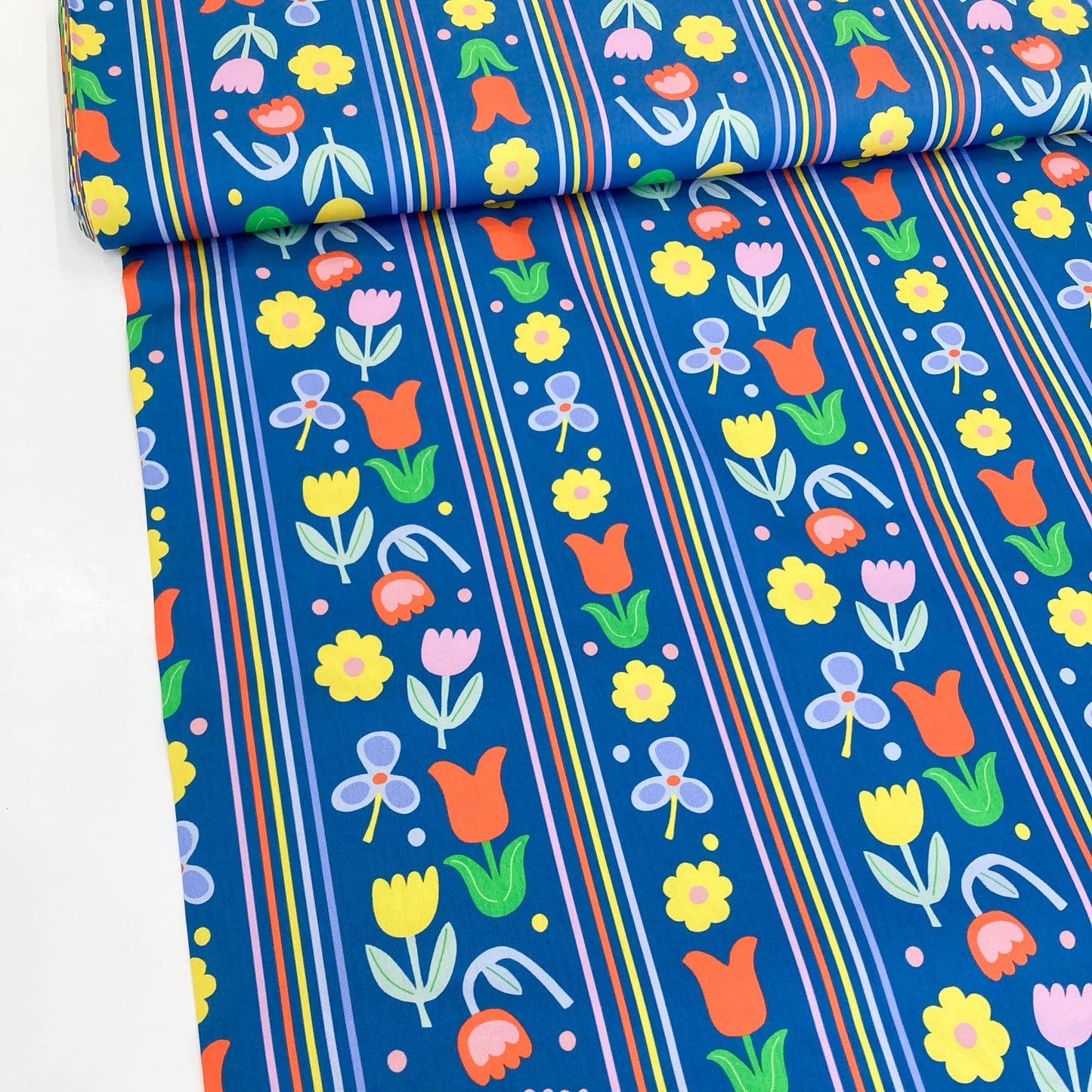 Cotton Poplin with Dutch Floral Stripe