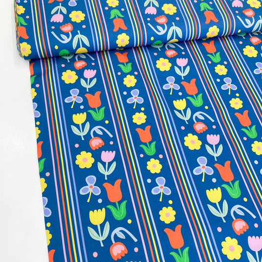 Cotton Poplin with Dutch Floral Stripe