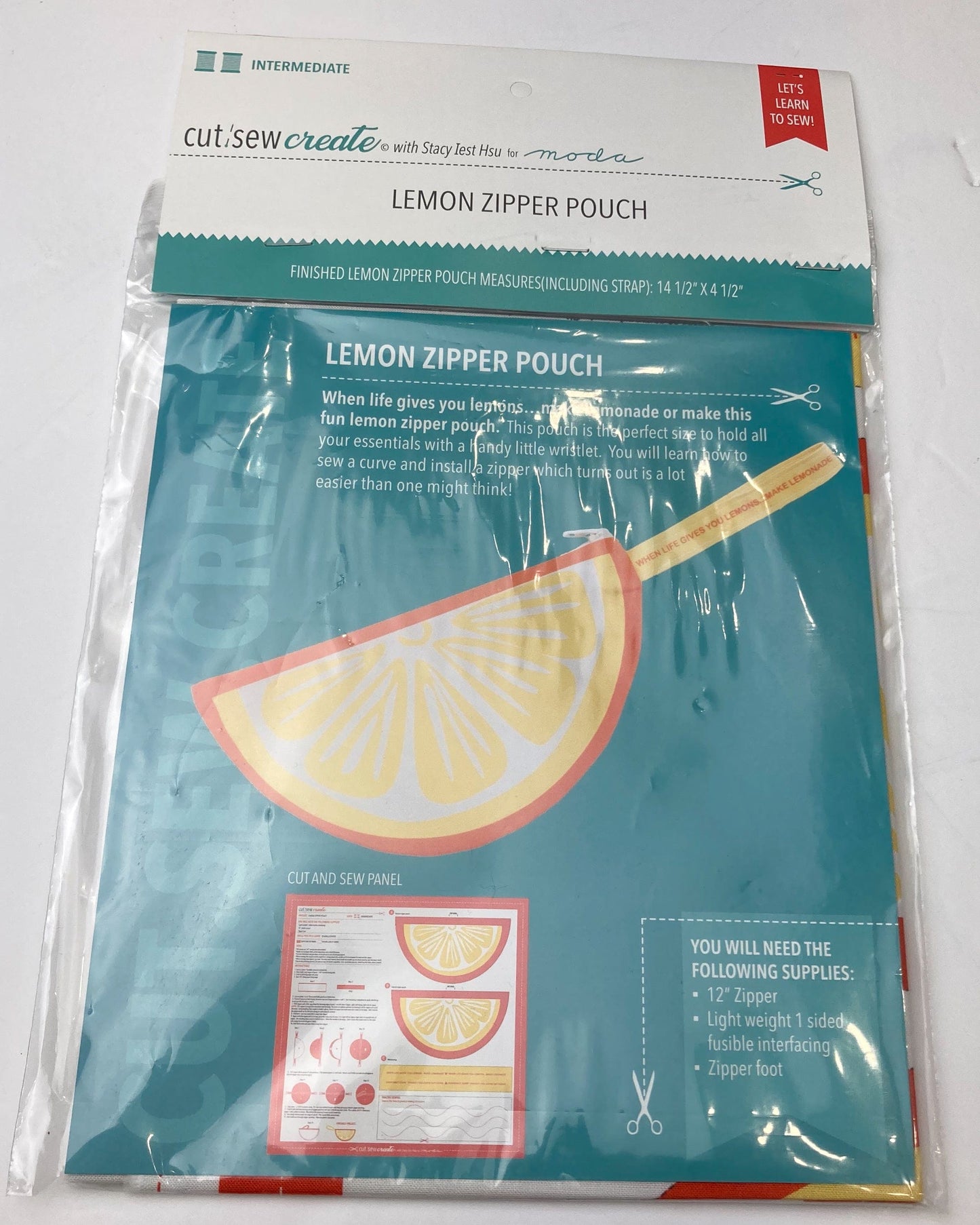 Moda Cut Sew Create Kit: Lemon Zipped Pouch/Wristlet