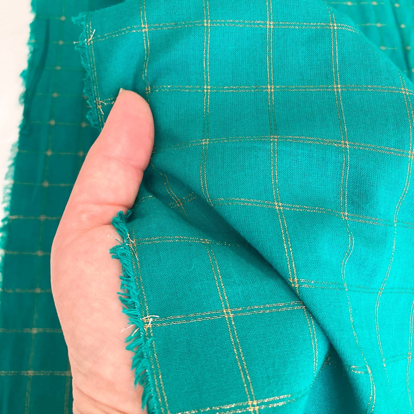 Deadstock Indian Cotton Lurex Check in Turquoise