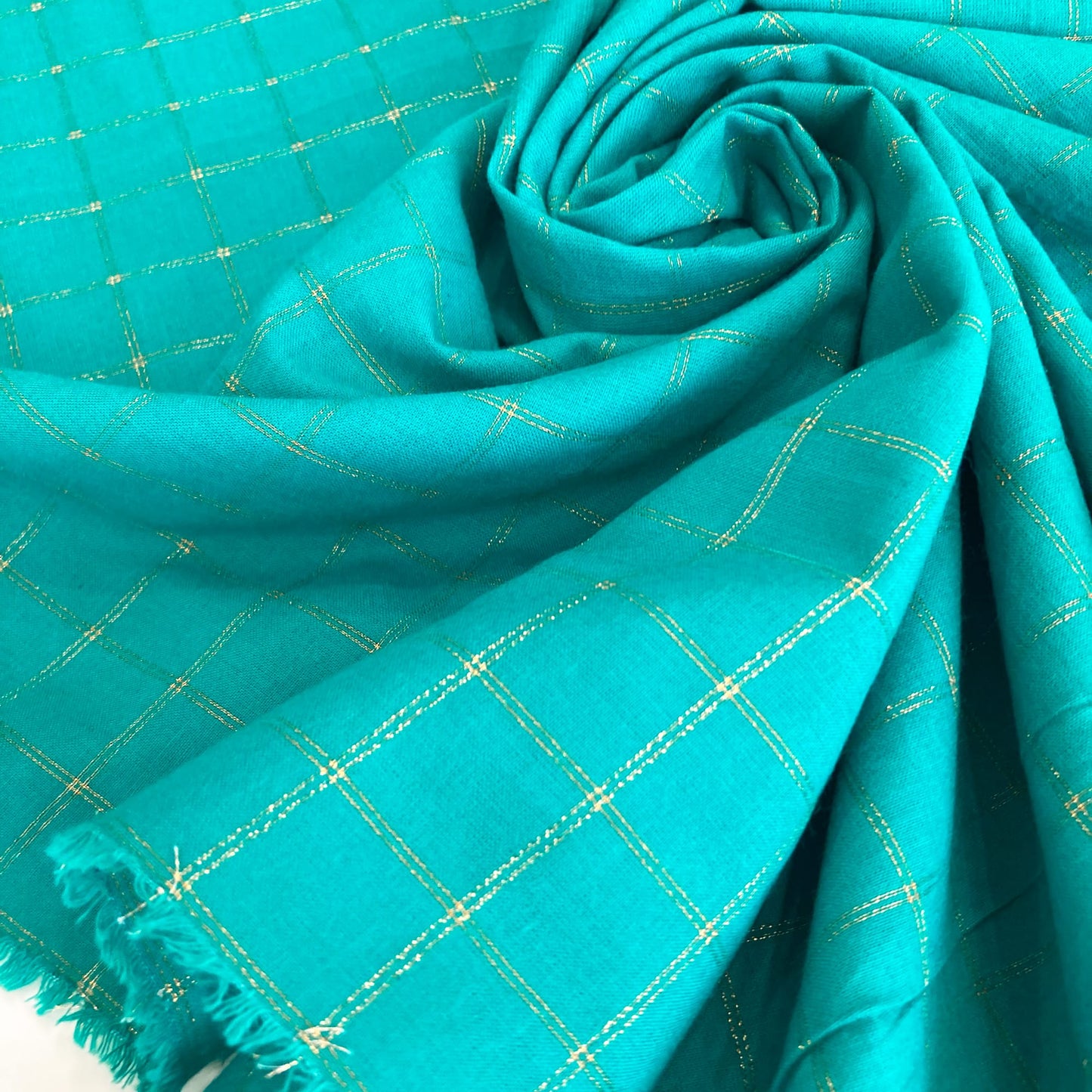 Deadstock Indian Cotton Lurex Check in Turquoise