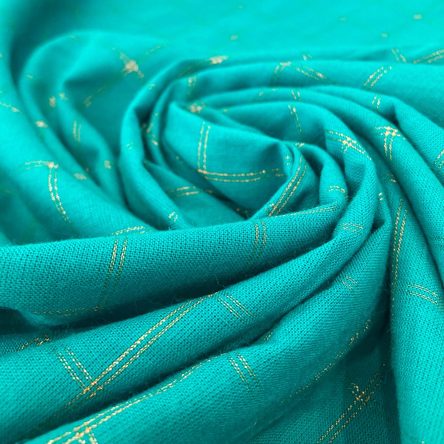 Deadstock Indian Cotton Lurex Check in Turquoise