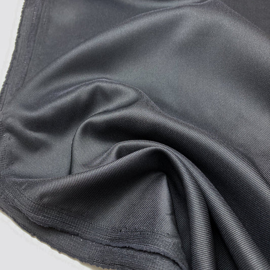 Designer Deadstock Lining Fabric: Viscose Mix Twill in Dark Charcoal Grey