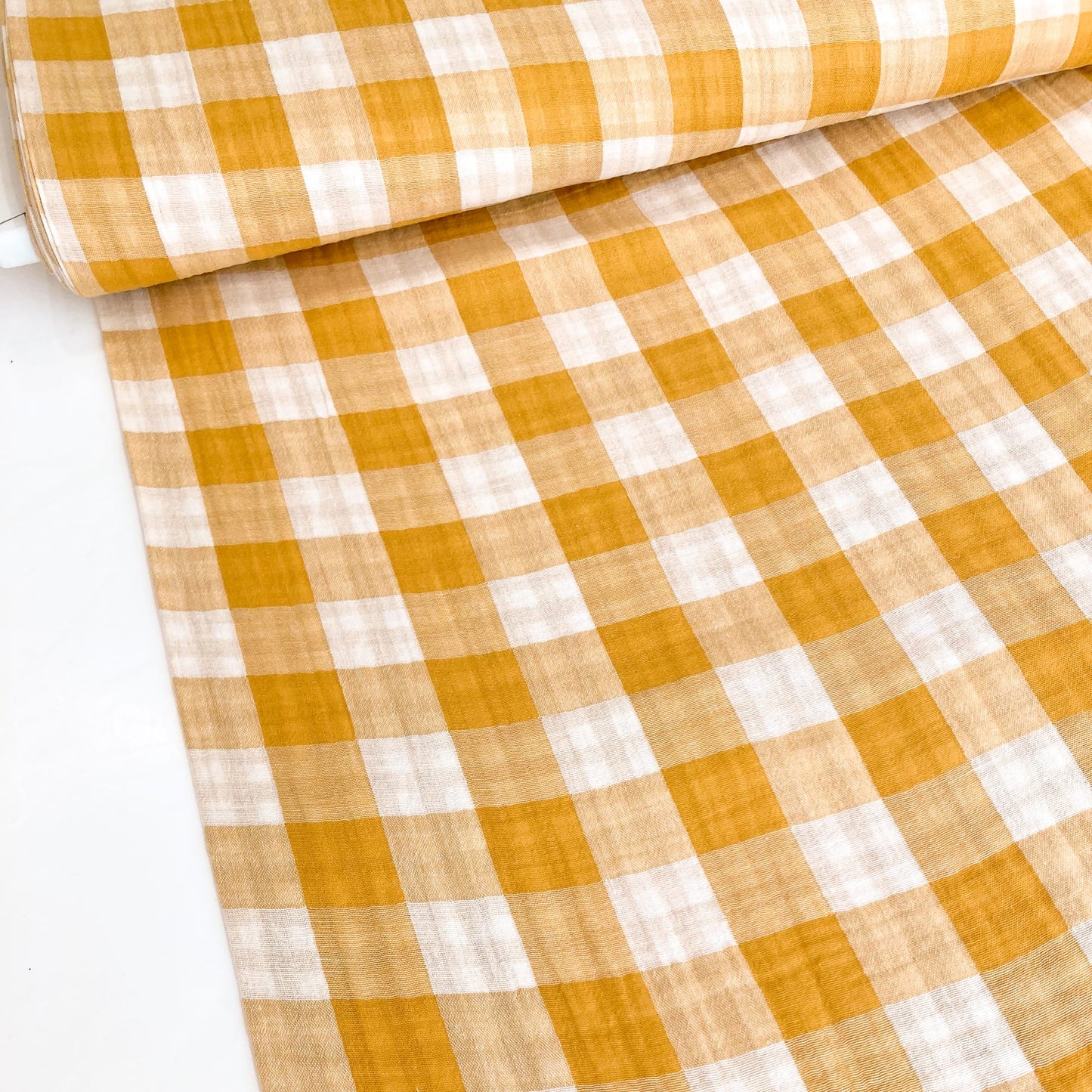 Double-Sided Cotton Double Gauze Ochre Gingham