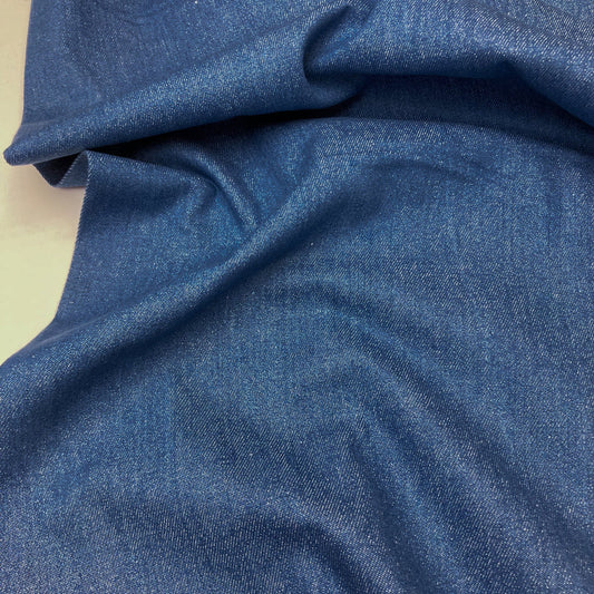 75cm Piece 10oz Enzyme Washed Cotton Denim in Mid-Blue