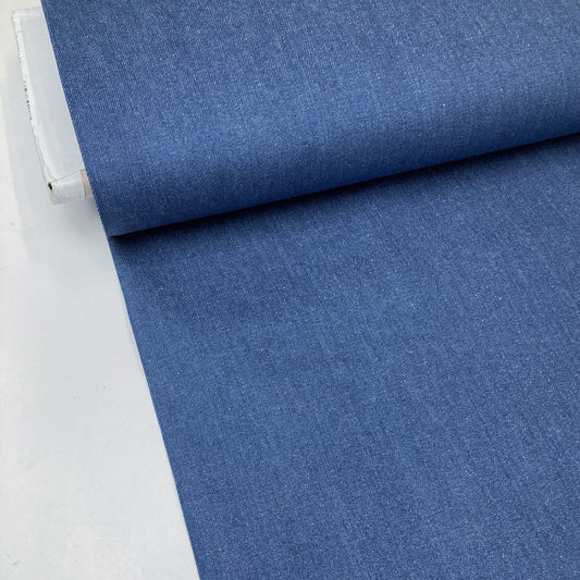 75cm Piece 10oz Enzyme Washed Cotton Denim in Mid-Blue