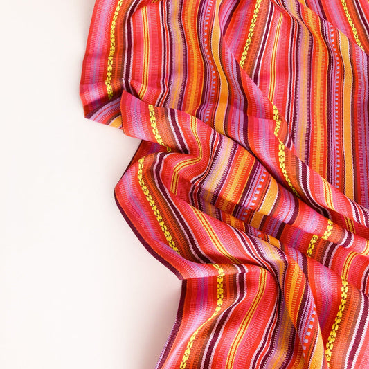 Aztec Jacquard Stripe Fabric in Bright Pink & Orange