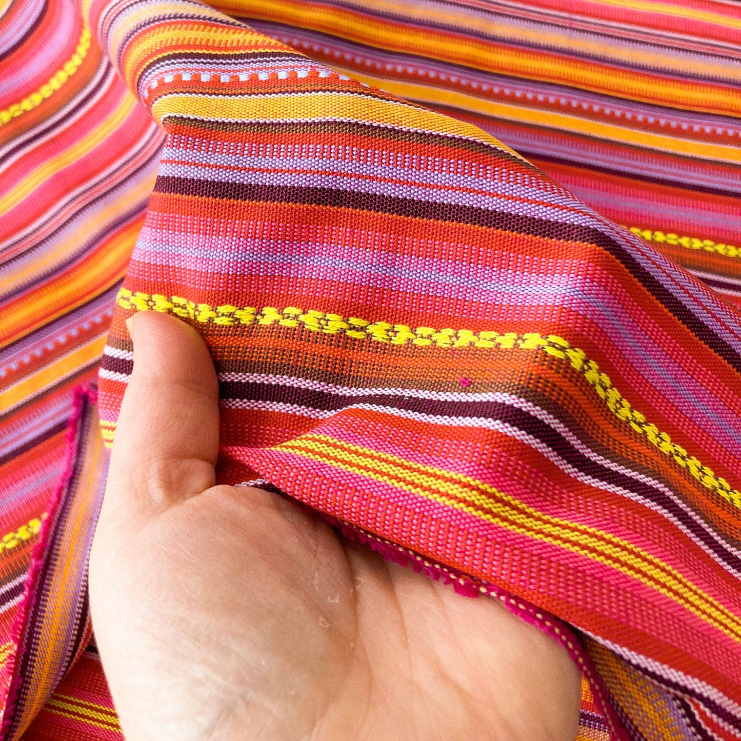 Aztec Jacquard Stripe Fabric in Bright Pink & Orange