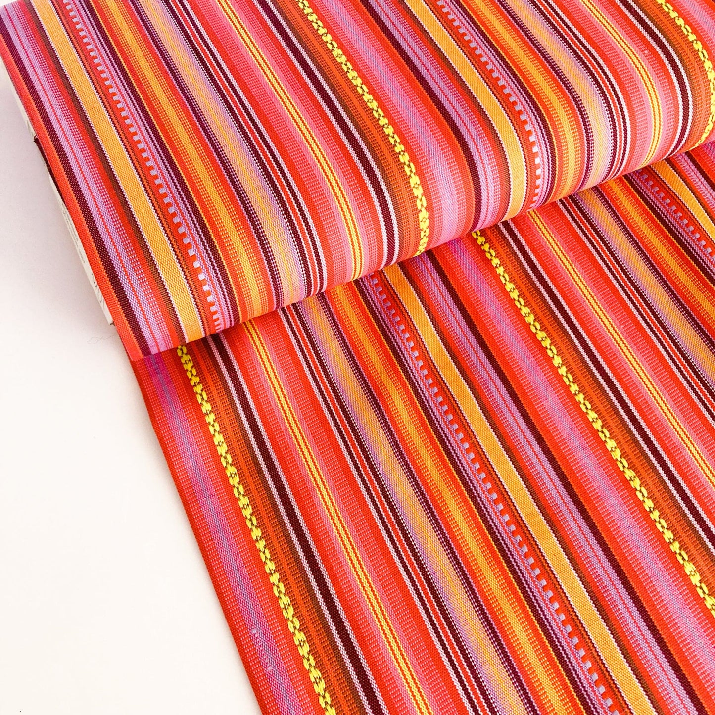 Aztec Jacquard Stripe Fabric in Bright Pink & Orange