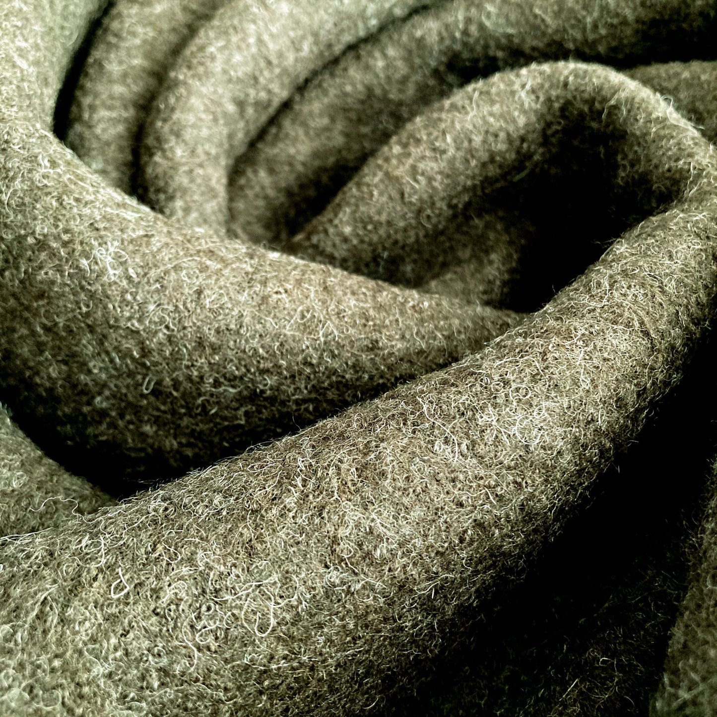Boiled Wool Coating in Khaki Green