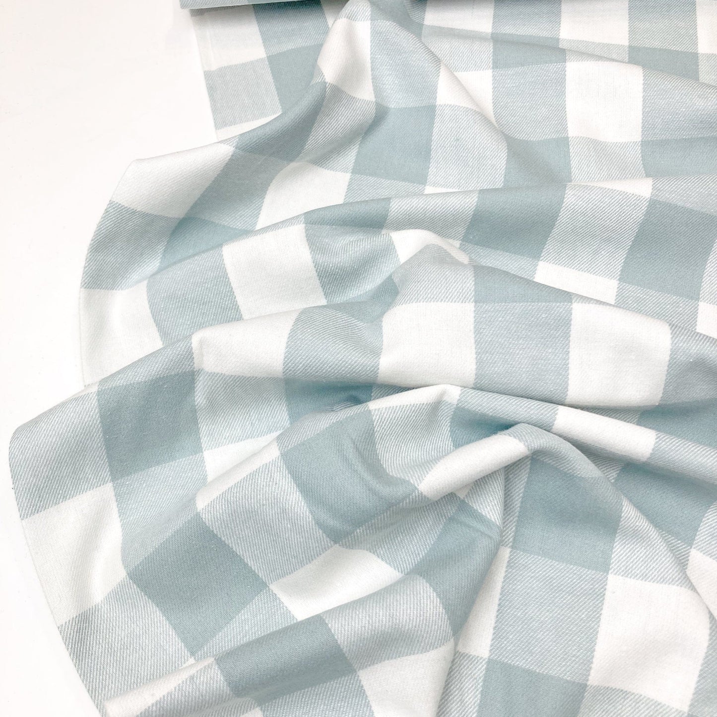 Brushed Cotton Flannel Duck Egg Blue and White Check