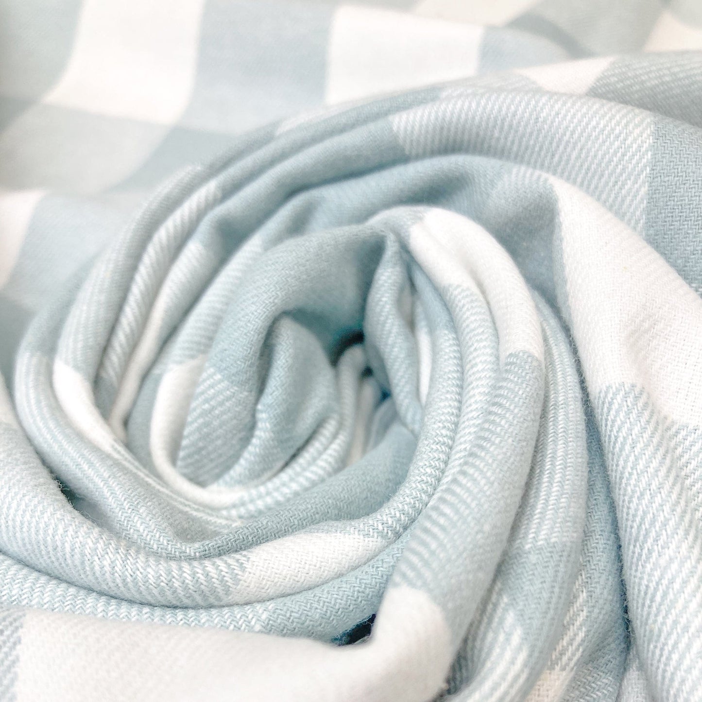 Brushed Cotton Flannel Duck Egg Blue and White Check