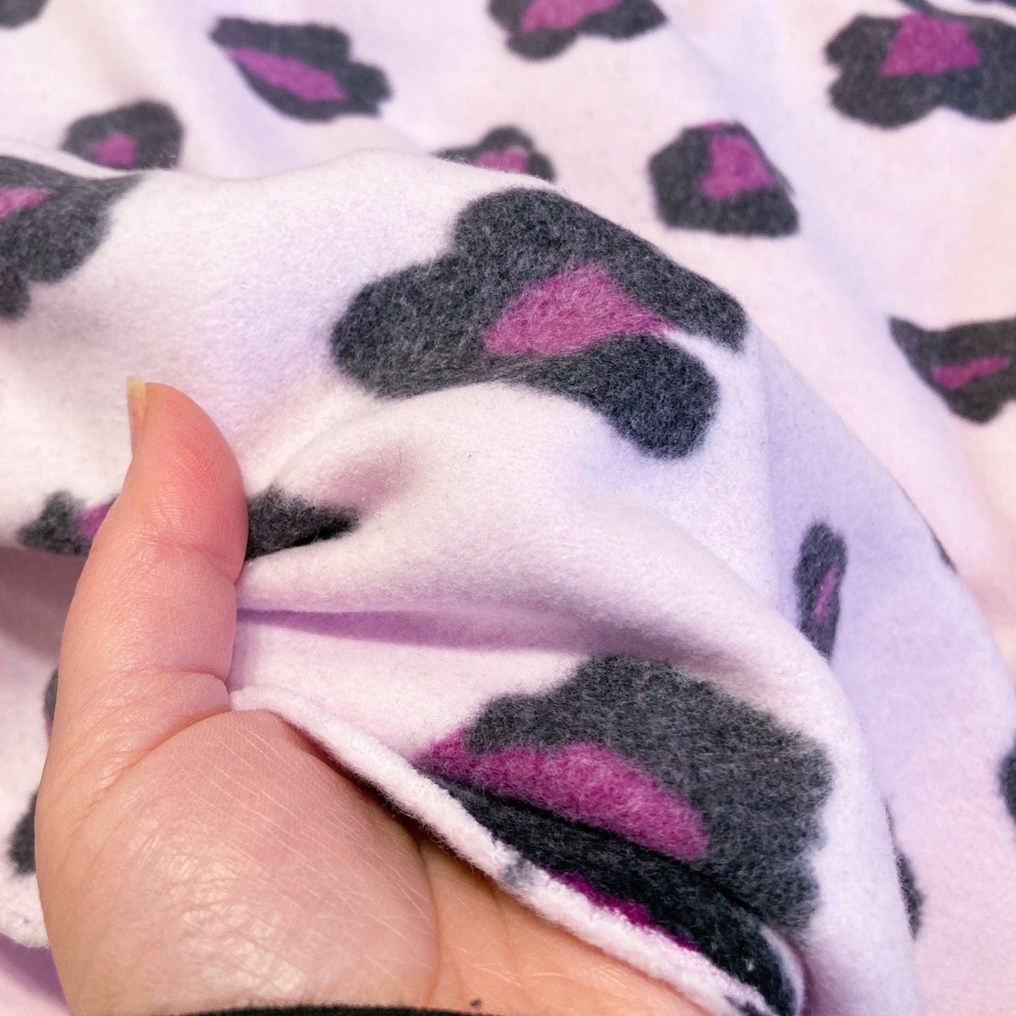 Organic Cotton Fleece with Snow Leopard Print in Pink