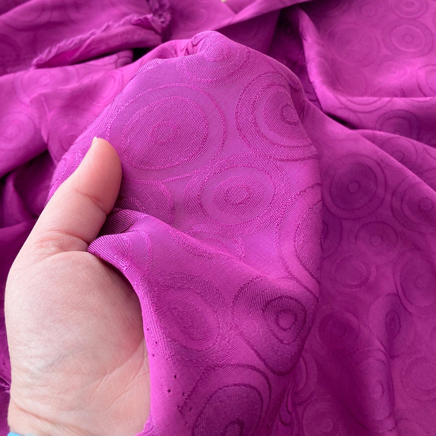 90cm Piece Viscose Jacquard in Magenta with Circle Design