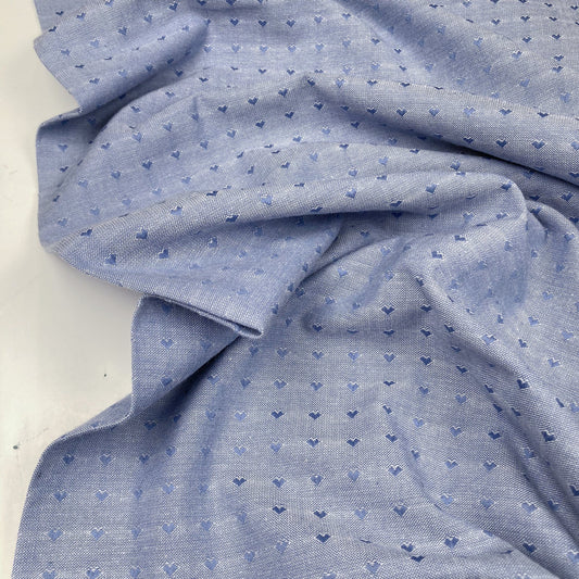 Fableism 'Queen of Hearts' Woven Cotton 'Dobby Hearts' in Alice Blue