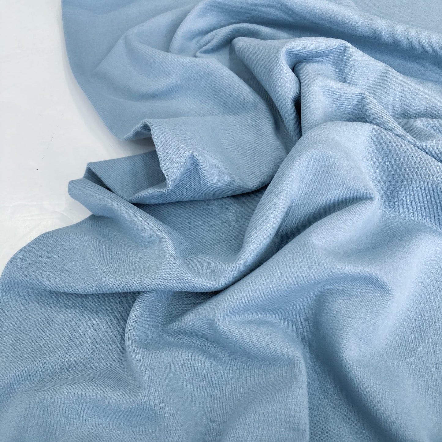Organic Cotton Fleece-Backed Jersey in Soft Sky Blue
