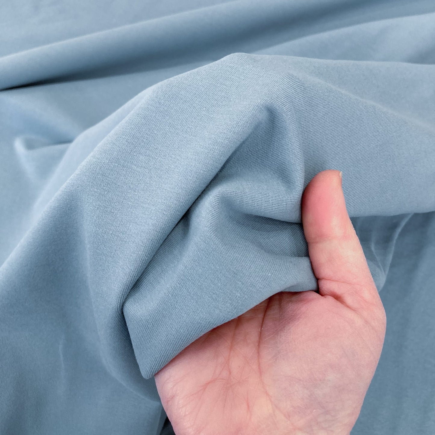 Organic Cotton Fleece-Backed Jersey in Soft Sky Blue