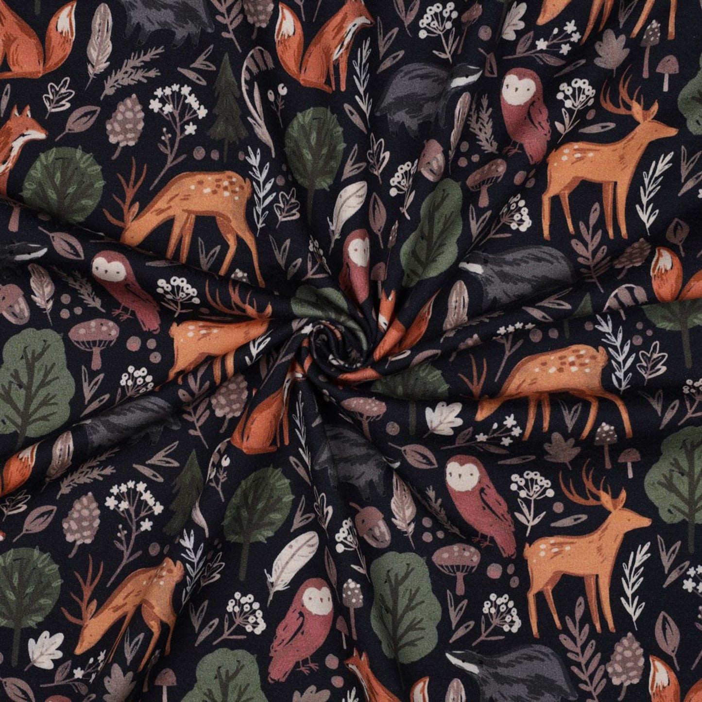 Cotton Fleece-Backed Jersey 'Forest Animals'