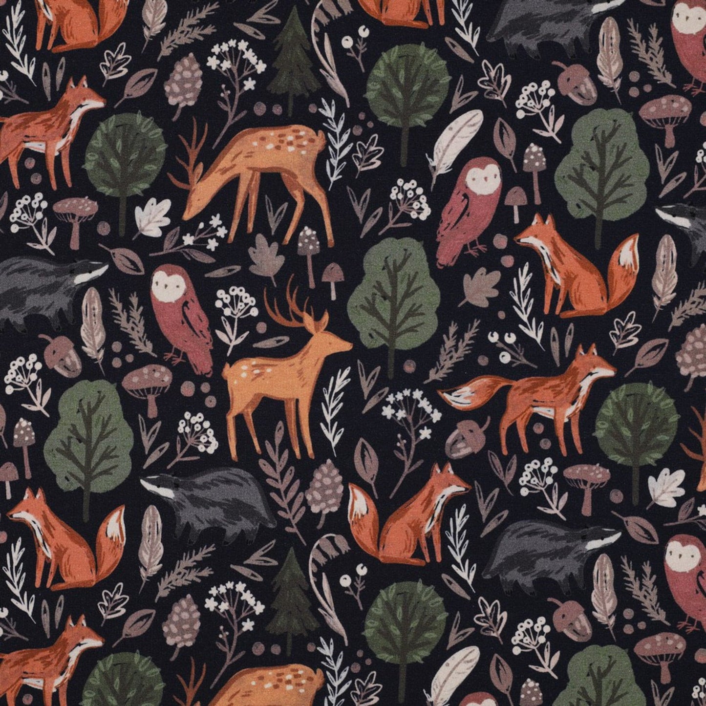 Cotton Fleece-Backed Jersey 'Forest Animals'