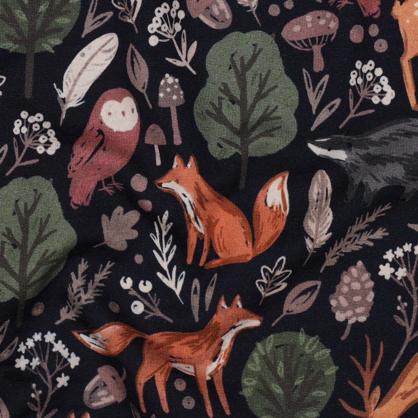 Cotton Fleece-Backed Jersey 'Forest Animals'