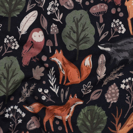 Cotton Fleece-Backed Jersey 'Forest Animals'