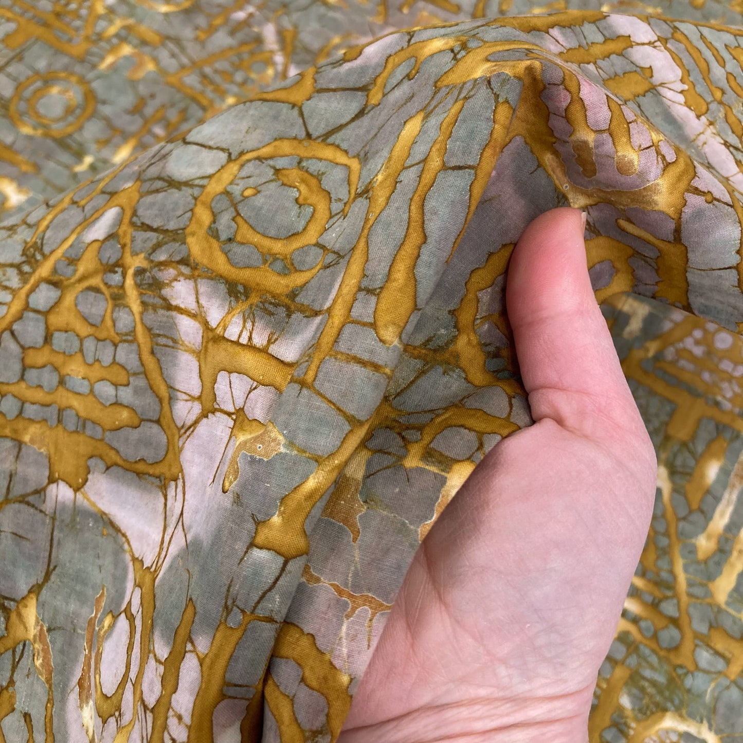 Indian Cotton Batik 'Ochre Symbols'