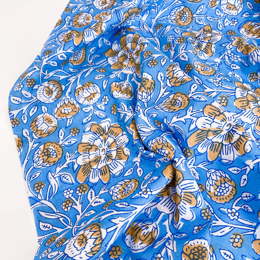 Indian Cotton Block Print 'Blue Floral'