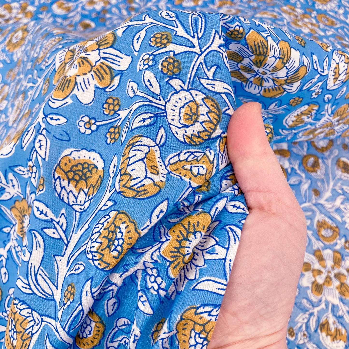 Indian Cotton Block Print 'Blue Floral'