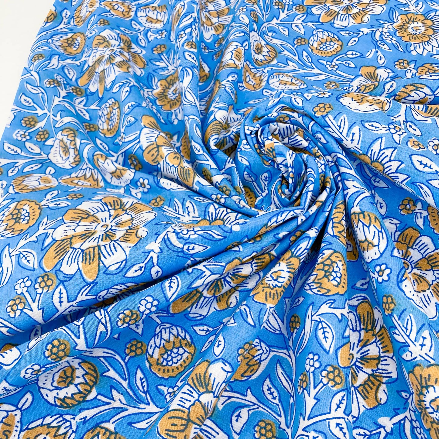 Indian Cotton Block Print 'Blue Floral'