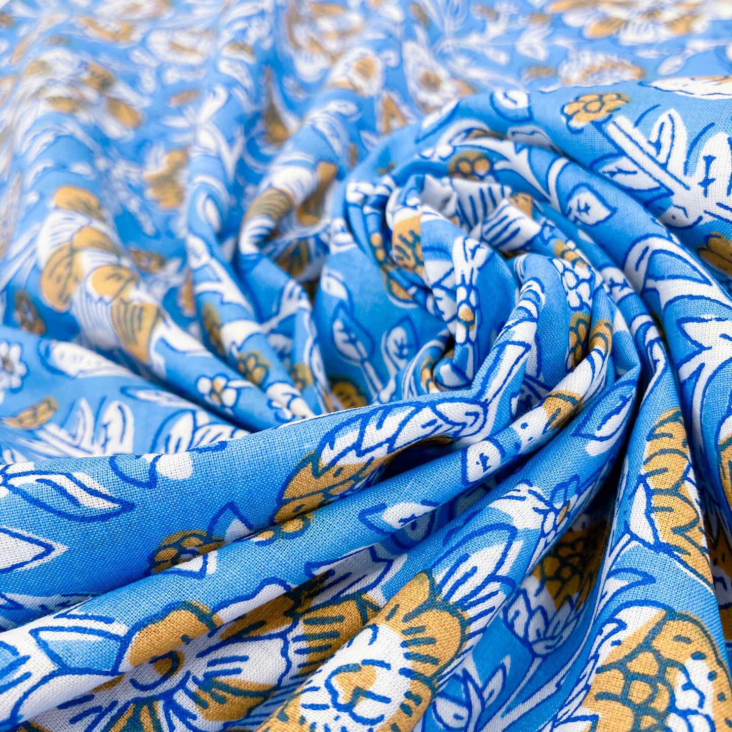 Indian Cotton Block Print 'Blue Floral'