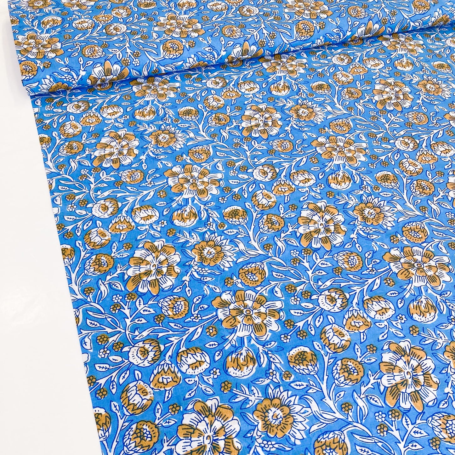 Indian Cotton Block Print 'Blue Floral'