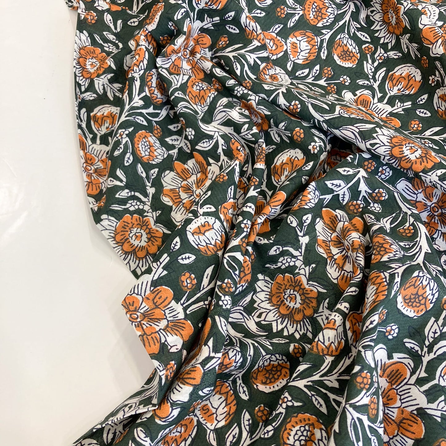 Indian Cotton Block Print 'Green Floral'