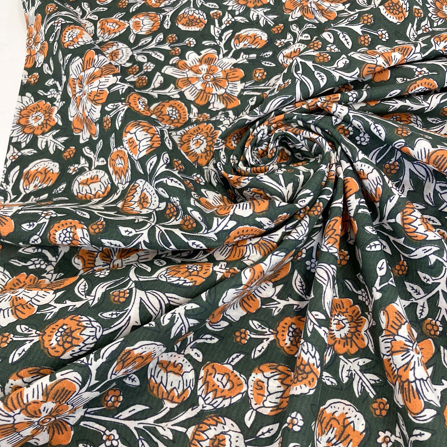 Indian Cotton Block Print 'Green Floral'