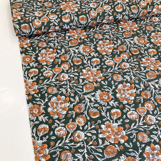 Indian Cotton Block Print 'Green Floral'