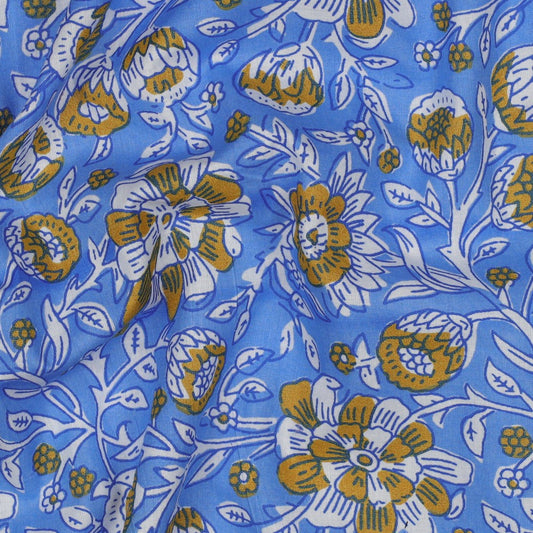 Indian Cotton Block Print 'Blue Floral'