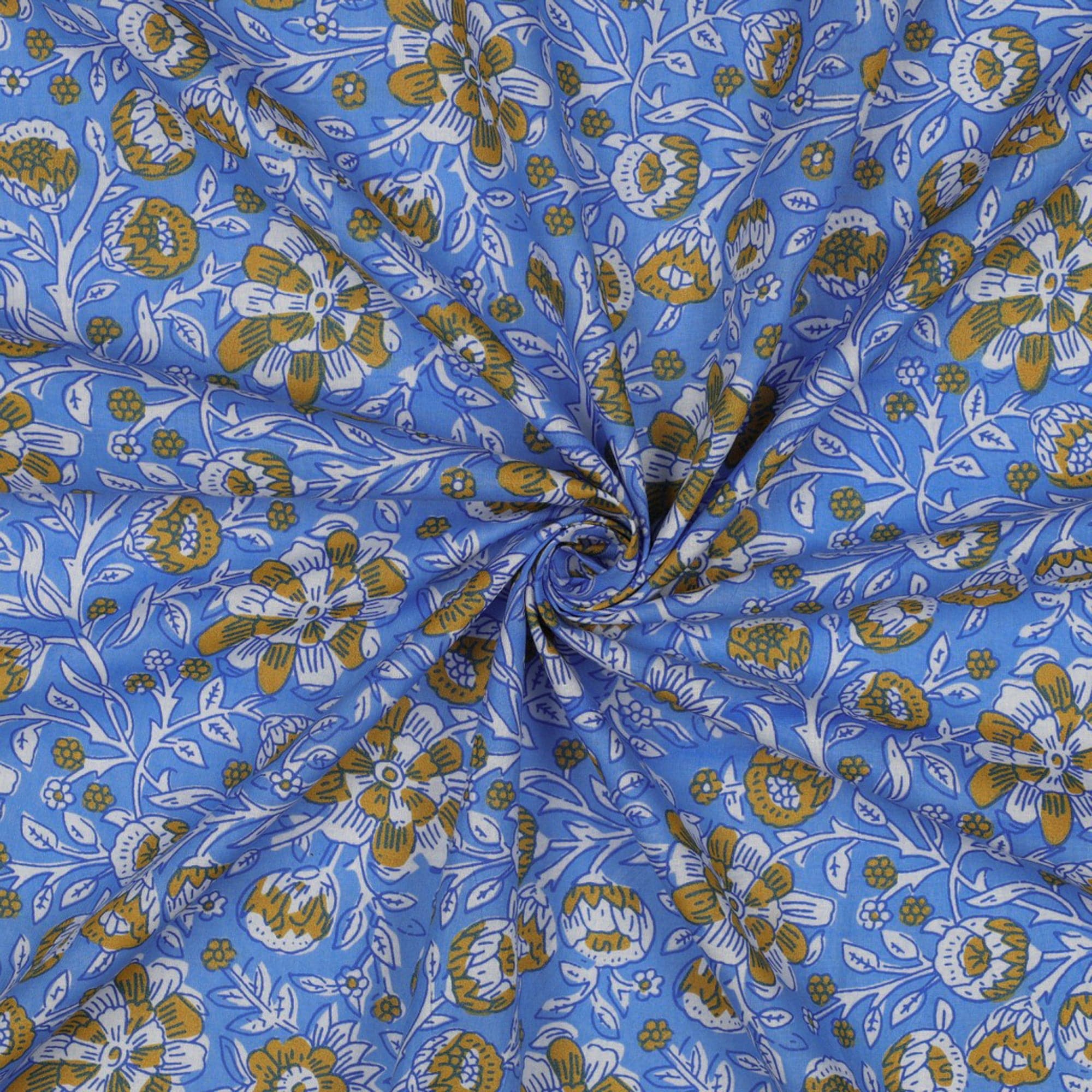 Indian Cotton Block Print 'Blue Floral' – Catkin & Scraps
