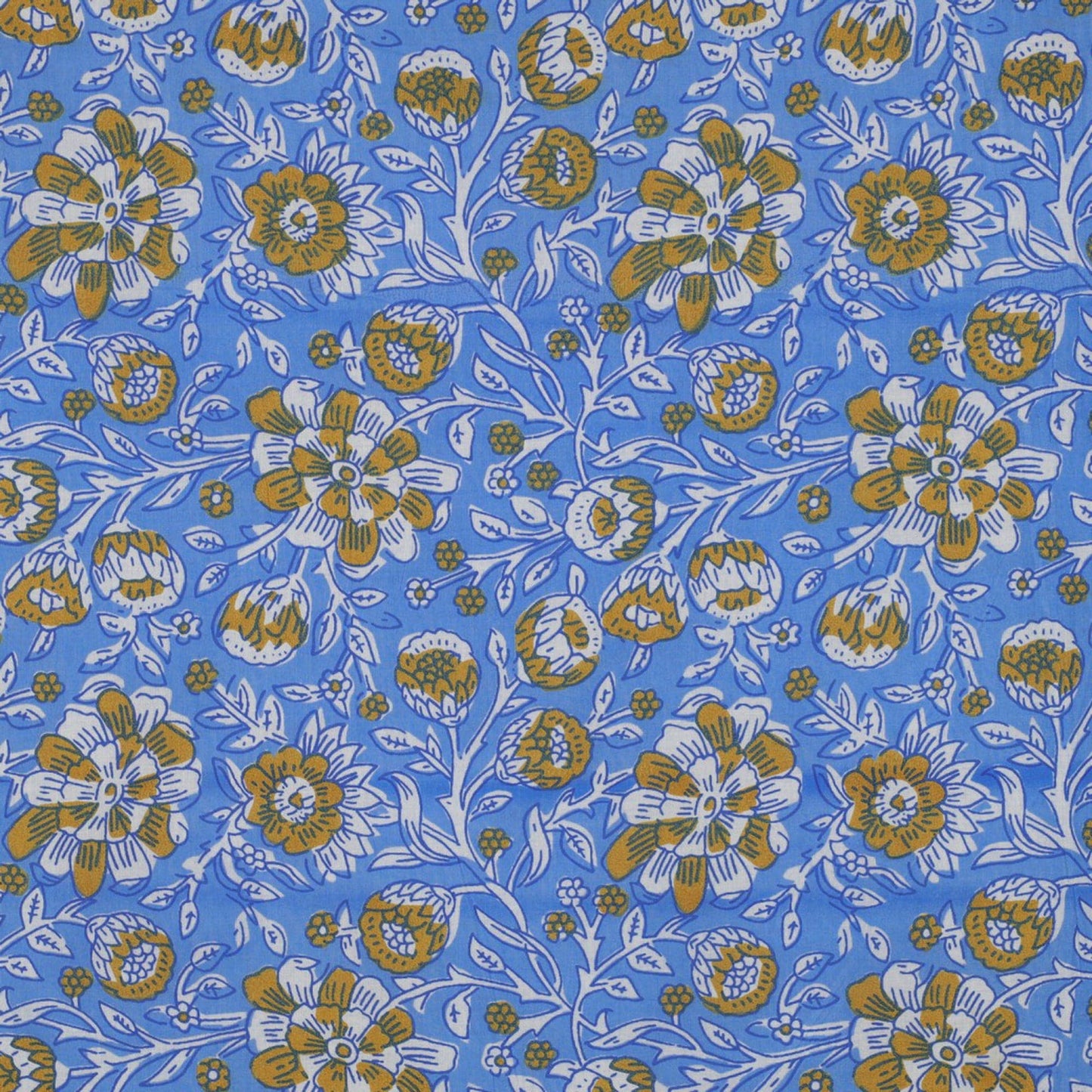 Indian Cotton Block Print 'Blue Floral'