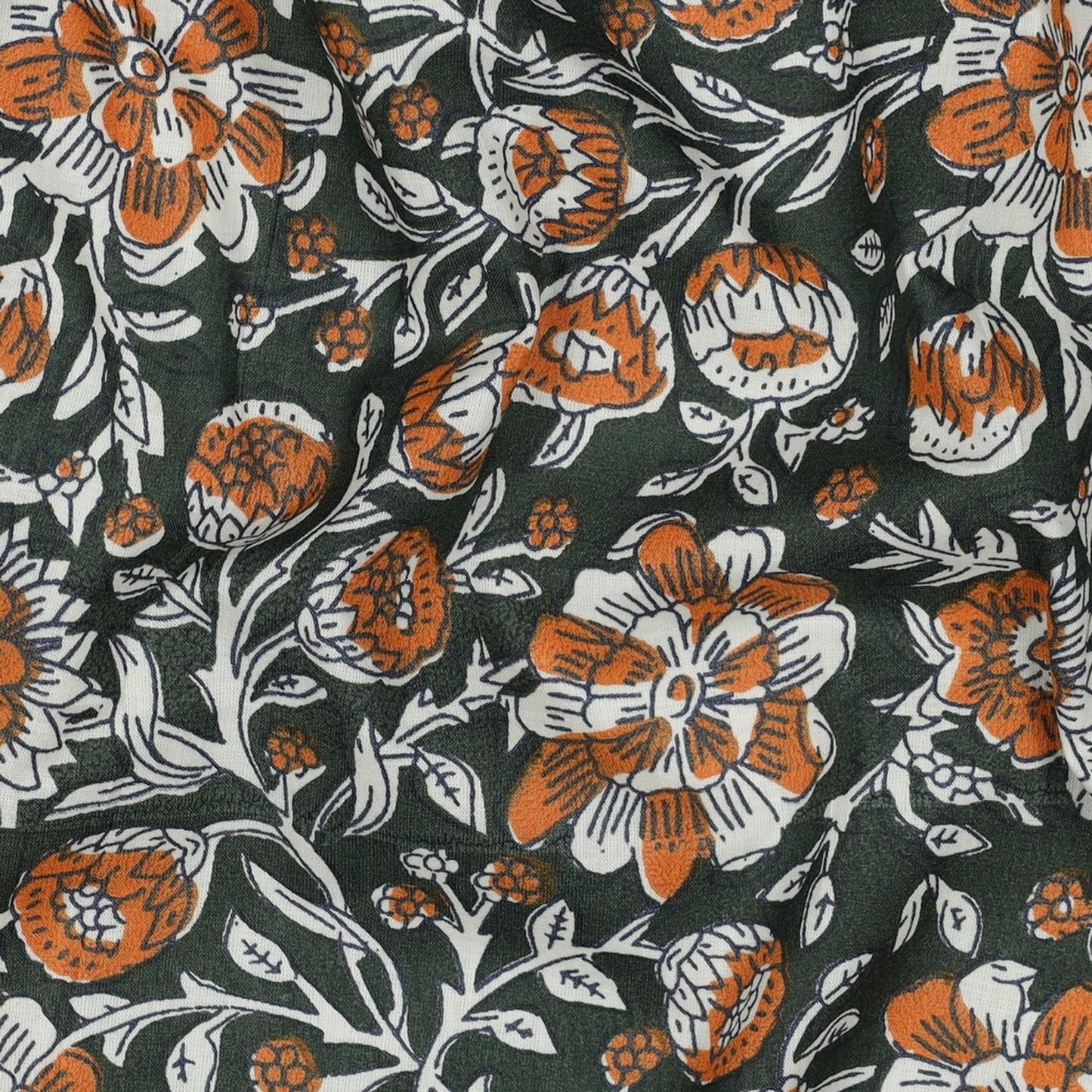 Indian Cotton Block Print 'Green Floral'